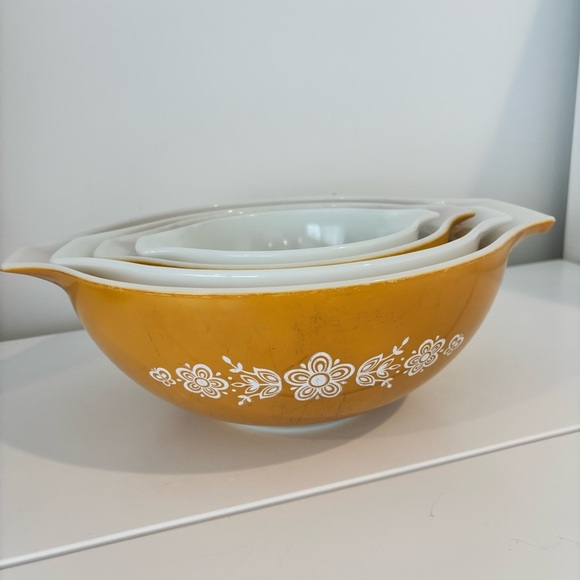 PYREX mixing bowls vintage butterfly gold Cinderella nesting set of 4 floral - Picture 4 of 16